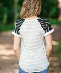 Hailey And Co Light Grey And Black Stripe Raglan Top 7 Hailey And Co Light Grey And Black Stripe Raglan Top