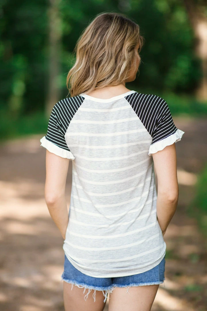 Hailey And Co Light Grey And Black Stripe Raglan Top 5 Hailey And Co Light Grey And Black Stripe Raglan Top