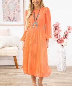 Flying Tomato Coral Pleated Midi Dress With Side Cutouts Dresses