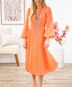 Flying Tomato Coral Pleated Midi Dress With Side Cutouts Dresses