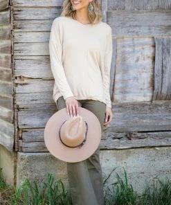 White Birch Tops Beige Reverse Seam Long Sleeve Top