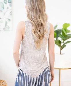 BLUE BUTTERCUP Grey Mineral Wash Fringe Tank Top TANK TOPS