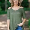 Hailey And Co Tops Olive Cold Shoulder Top