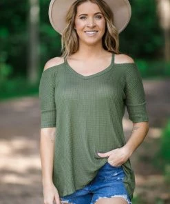Hailey And Co Tops Olive Cold Shoulder Top