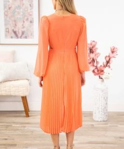 Flying Tomato Coral Pleated Midi Dress With Side Cutouts Dresses