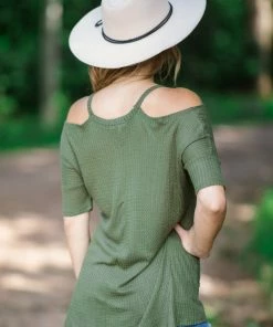 Hailey And Co Tops Olive Cold Shoulder Top
