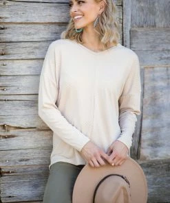 White Birch Tops Beige Reverse Seam Long Sleeve Top