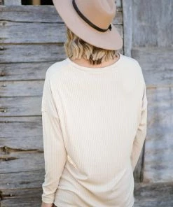 White Birch Tops Beige Reverse Seam Long Sleeve Top