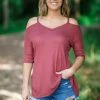 Hailey And Co Wine Cold Shoulder Top