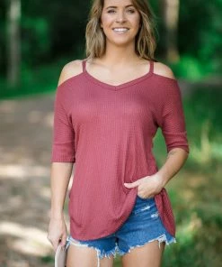 Hailey And Co Wine Cold Shoulder Top