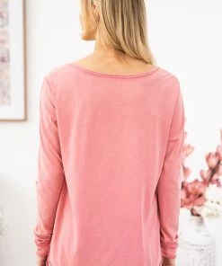White Birch LONG SLEEVES Pink Long Sleeve Top With Button Detail