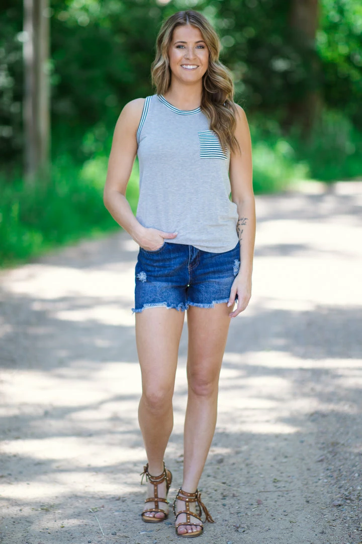 Staccato Grey And Navy Stripe Trim Tank With Pocket 4 Staccato Grey And Navy Stripe Trim Tank With Pocket