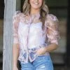 Haute Monde Dusty Rose Floral Lace Applique Puff Sleeve Top