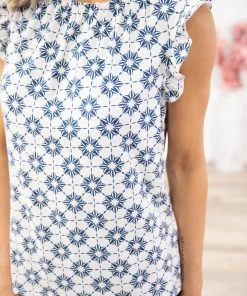 Acting Pro Tops White Geometric Print Flutter Sleeve Top