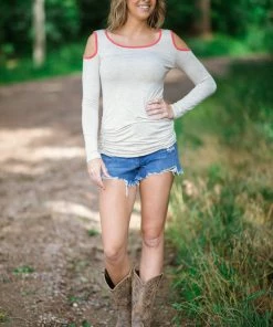 Hailey And Co Beige Cold Shoulder Contrast Trim Top Tops