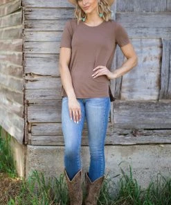 Style Melody Inc., Lovetree Tops Mocha Short Sleeve Round Neck Top