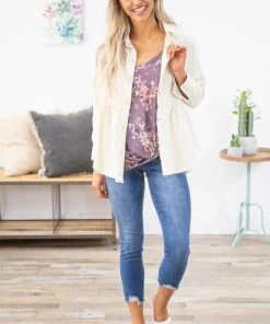 143 Story Cream Washed Contrast Hem Babydoll Jacket Outerwear