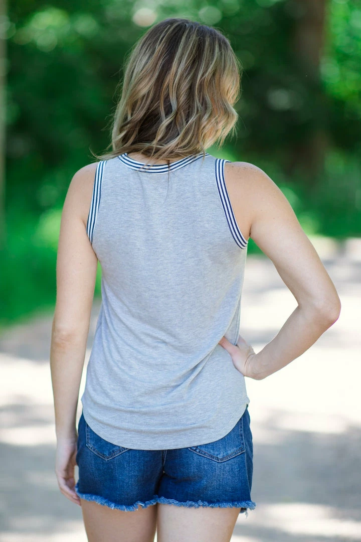 Staccato Grey And Navy Stripe Trim Tank With Pocket 5 Staccato Grey And Navy Stripe Trim Tank With Pocket