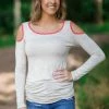 Hailey And Co Beige Cold Shoulder Contrast Trim Top Tops