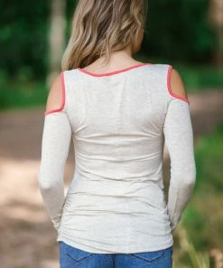 Hailey And Co Beige Cold Shoulder Contrast Trim Top Tops