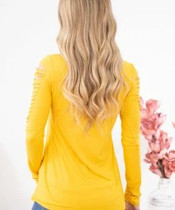 Filly Flair Mustard Distressed Detail Long Sleeve LONG SLEEVES
