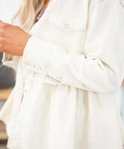 143 Story Cream Washed Contrast Hem Babydoll Jacket Outerwear
