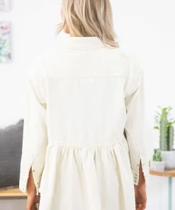 143 Story Cream Washed Contrast Hem Babydoll Jacket Outerwear
