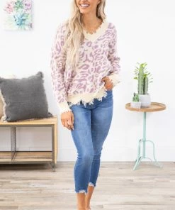 Main Strip Apparel SWEATERS Cream And Lavender Animal Print Sweater 9 Main Strip Apparel SWEATERS Cream And Lavender Animal Print Sweater