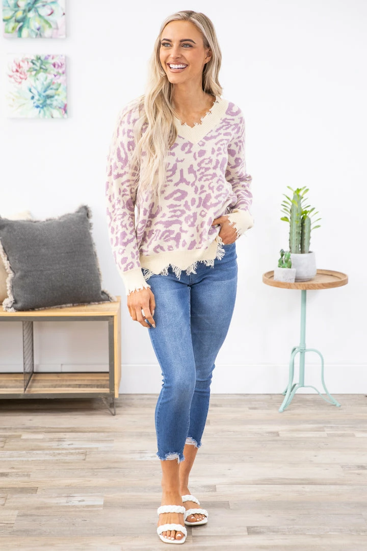 Main Strip Apparel SWEATERS Cream And Lavender Animal Print Sweater 5 Main Strip Apparel SWEATERS Cream And Lavender Animal Print Sweater