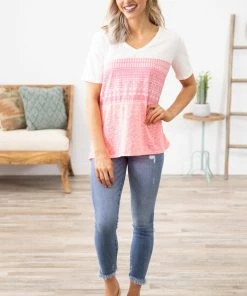 BIBI Pink Aztec Print Colorblock Top 7 BIBI Pink Aztec Print Colorblock Top