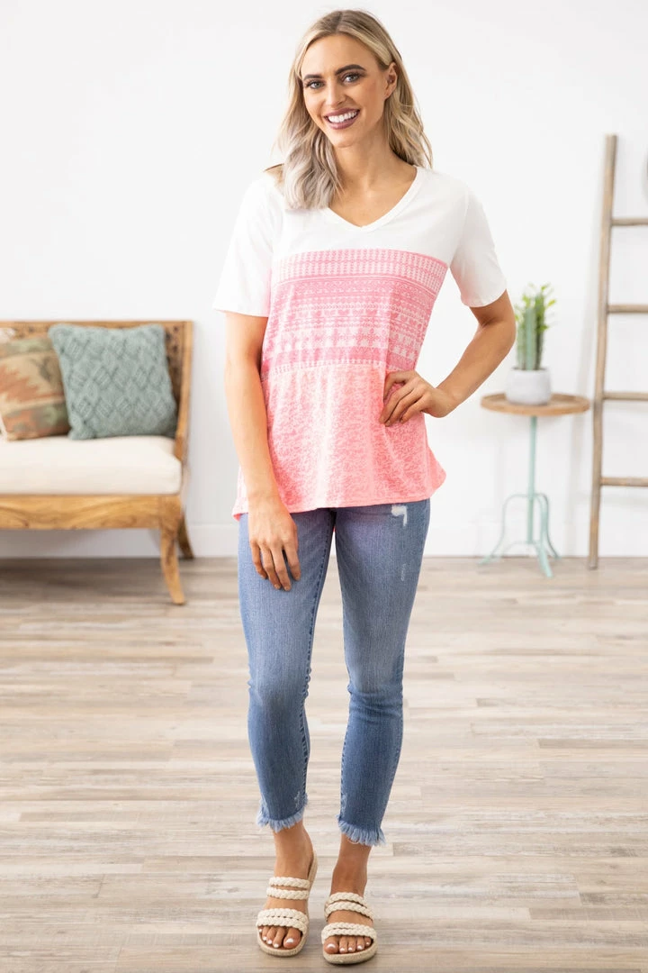 BIBI Pink Aztec Print Colorblock Top 4 BIBI Pink Aztec Print Colorblock Top