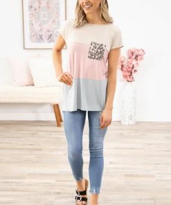 Heimish Tops Baby Pink And Beige Colorblock Top With Pocket 8 Heimish Tops Baby Pink And Beige Colorblock Top With Pocket