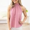 Charlotte Avery Mauve Textured Halter Neck Tank Tops
