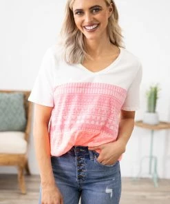 BIBI Pink Aztec Print Colorblock Top