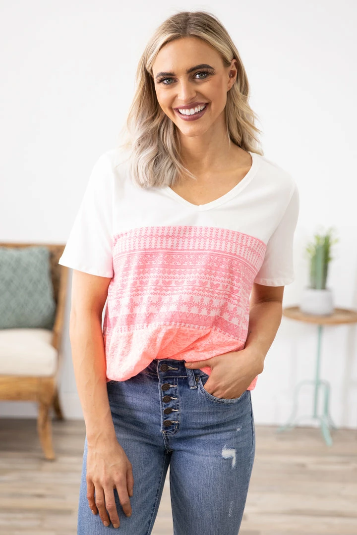 BIBI Pink Aztec Print Colorblock Top 3 BIBI Pink Aztec Print Colorblock Top