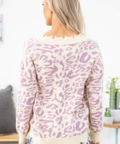 Main Strip Apparel SWEATERS Cream And Lavender Animal Print Sweater 10 Main Strip Apparel SWEATERS Cream And Lavender Animal Print Sweater