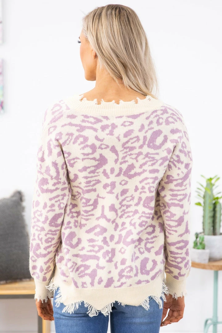 Main Strip Apparel SWEATERS Cream And Lavender Animal Print Sweater 6 Main Strip Apparel SWEATERS Cream And Lavender Animal Print Sweater