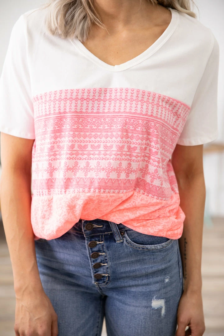 BIBI Pink Aztec Print Colorblock Top 6 BIBI Pink Aztec Print Colorblock Top