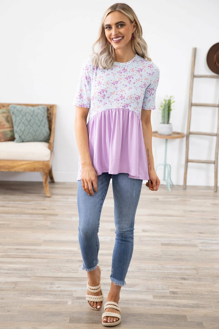 SOL RHR Pastel Blue And Lavender Floral Babydoll Top Tops 5 SOL RHR Pastel Blue And Lavender Floral Babydoll Top Tops
