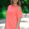 Heimish Tops Neon Coral Top With Shoulder Cutout