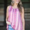 P & Rose Red And Coral Boho Print Tank