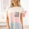 Heimish Tops Baby Pink And Beige Colorblock Top With Pocket