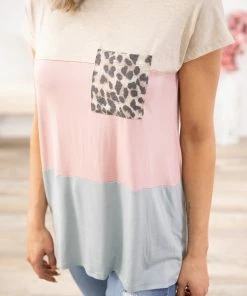 Heimish Tops Baby Pink And Beige Colorblock Top With Pocket 7 Heimish Tops Baby Pink And Beige Colorblock Top With Pocket