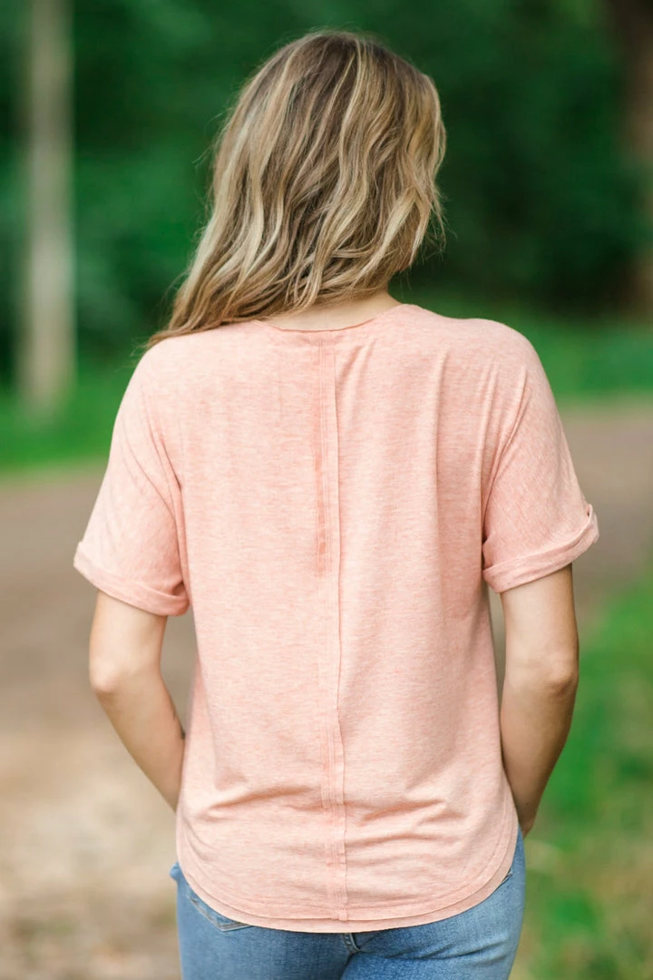 Very J Peach Cuff Sleeve Top With Button Detail Tops 5 Very J Peach Cuff Sleeve Top With Button Detail Tops