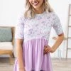 SOL RHR Pastel Blue And Lavender Floral Babydoll Top Tops