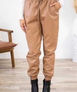Mittoshop Bottoms Tan Drawstring Elastic Waist Joggers