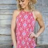 Renee C Red And Cobalt Medallion Boho Print Tank Tops