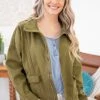 Staccato Outerwear Olive Drawstring Hem Zip Up Jacket