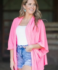 Cherish Neon Pink Textured Knit Dolman Sleeve Cardigan
