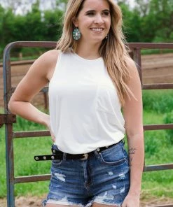 Style Melody Inc., Lovetree Tops White Tank With Pocket